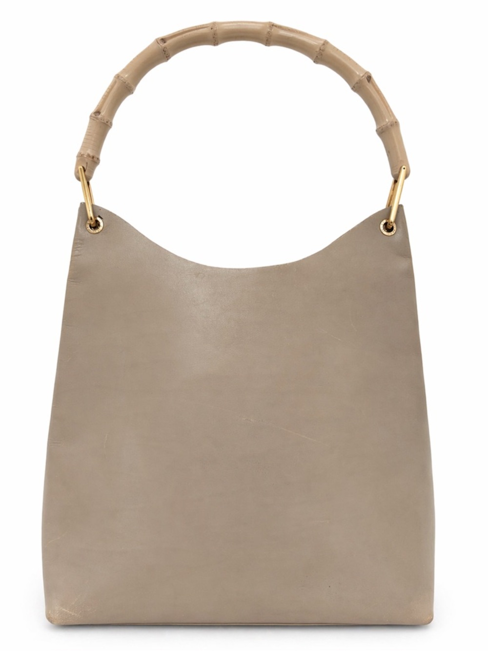 Gucci Bamboo Handle Tote Taupe Leather Tom Ford Era Italy w/ Pouch Authentic